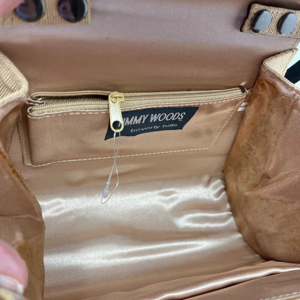 Timmy Woods Beverly Hills Purse Gold Textured w/High Relief Pearl Embroidery